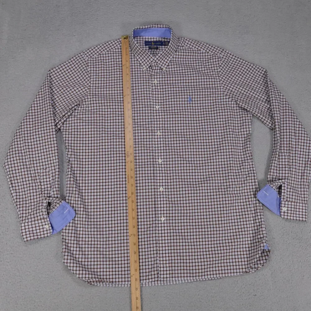 Polo ralph Lauren Shirt Mens XL Brown Blue Plaid Button Down Long Sleeve
